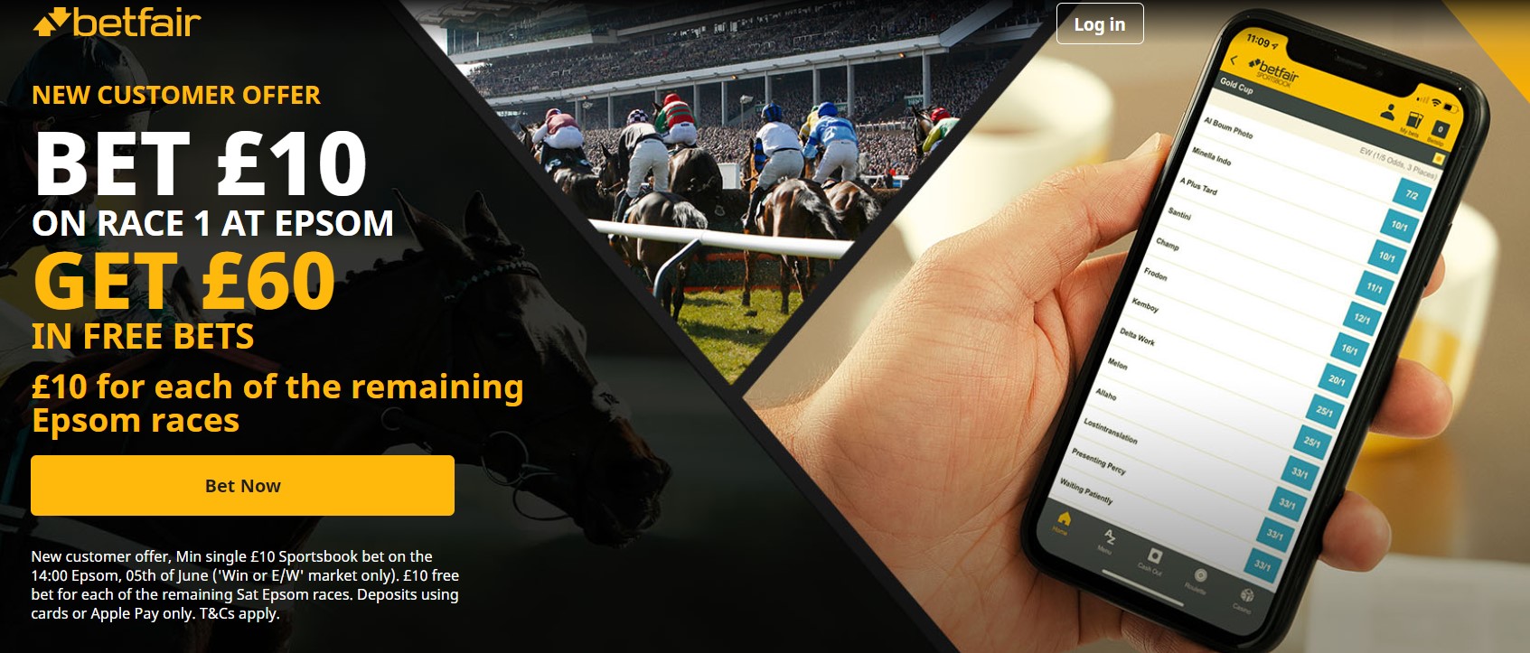 Betfair Offer Bet £10 Get £60 at Epsom on June 5th